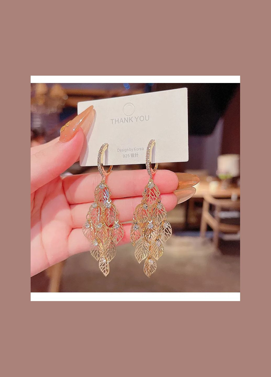 Сережки "Листочки з камінчиками" No Brand (307929226)