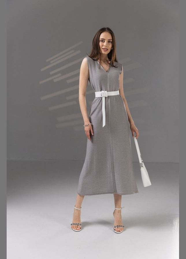 Серое повседневный удлиненное платье свободного кроя из натуральной пряжи (2742) Triko Bakh