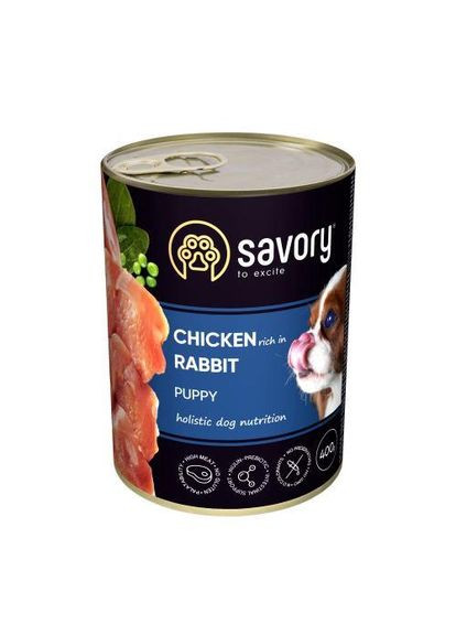 Влажный корм для щенков всех пород, с кроликом и курицей, 400 г Savory (362582206)