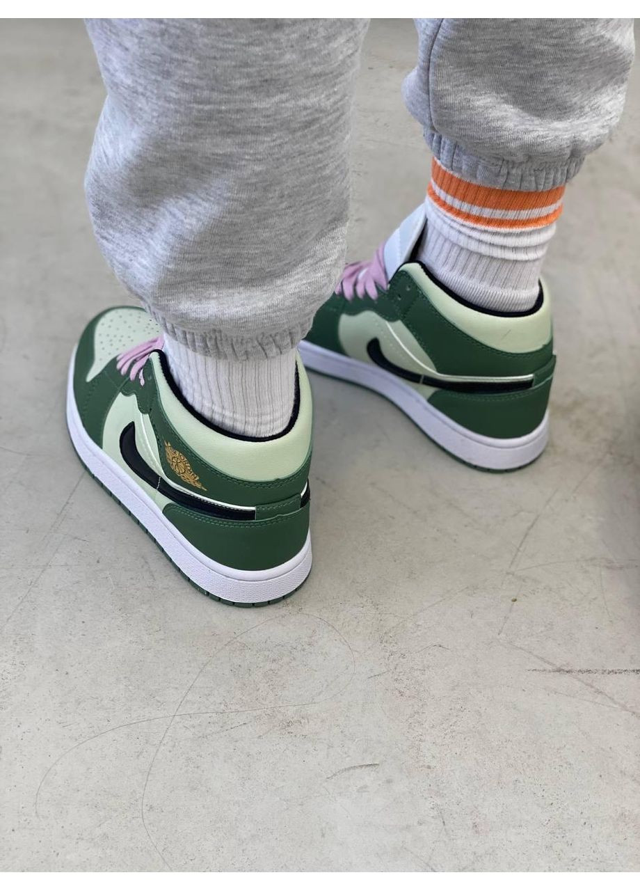 КРОССОВКИ ЖЕНСКИЕ NIKE AIR JORDAN 1 RETRO MID DUTCH GREEN НАЙК АИР ДЖОРДАН No Brand серые демисезоны (368887705)