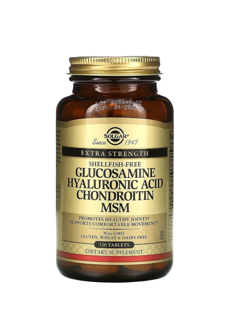 Глюкозамін Гіалуронова кислота Хондроітин і МСМ (Glucosamine Hyaluronic Acid Chondroitin MSM) 120 таблеток Solgar (361118421)