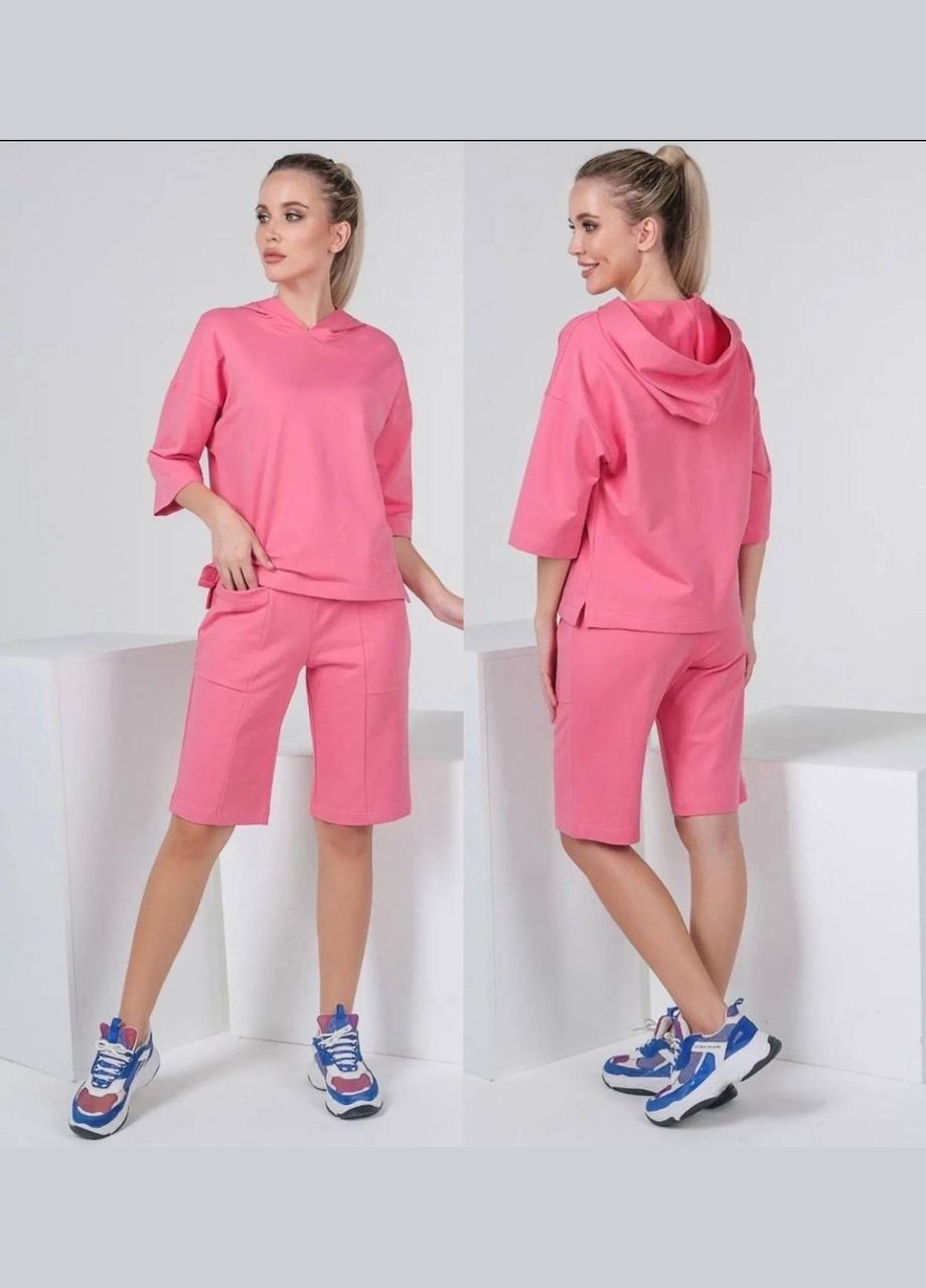 Жіночий костюм двійка з шортами колір рожевий р.50/52 453625 New Trend (286330109)