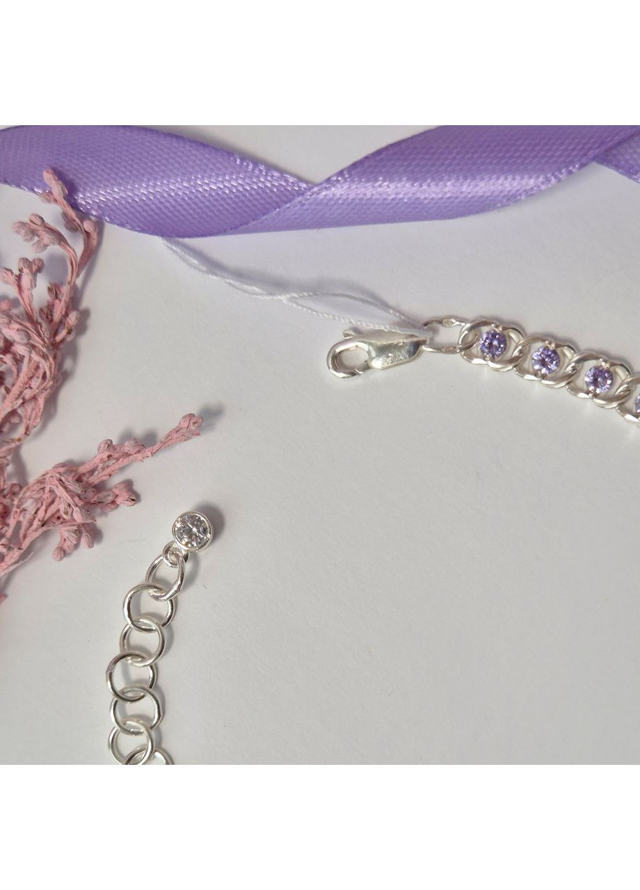 Срібний браслет на руку Арабський Бісмарк із Бузковими каменями 17 - 21 см срібло 925 проби 7003сирн 8.22г Nobrand (369974978)