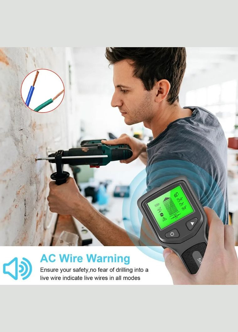 Настінний детектор стрижнів електричний металошукач РК-дисплей HW430 5в1 XJXN (297707705)