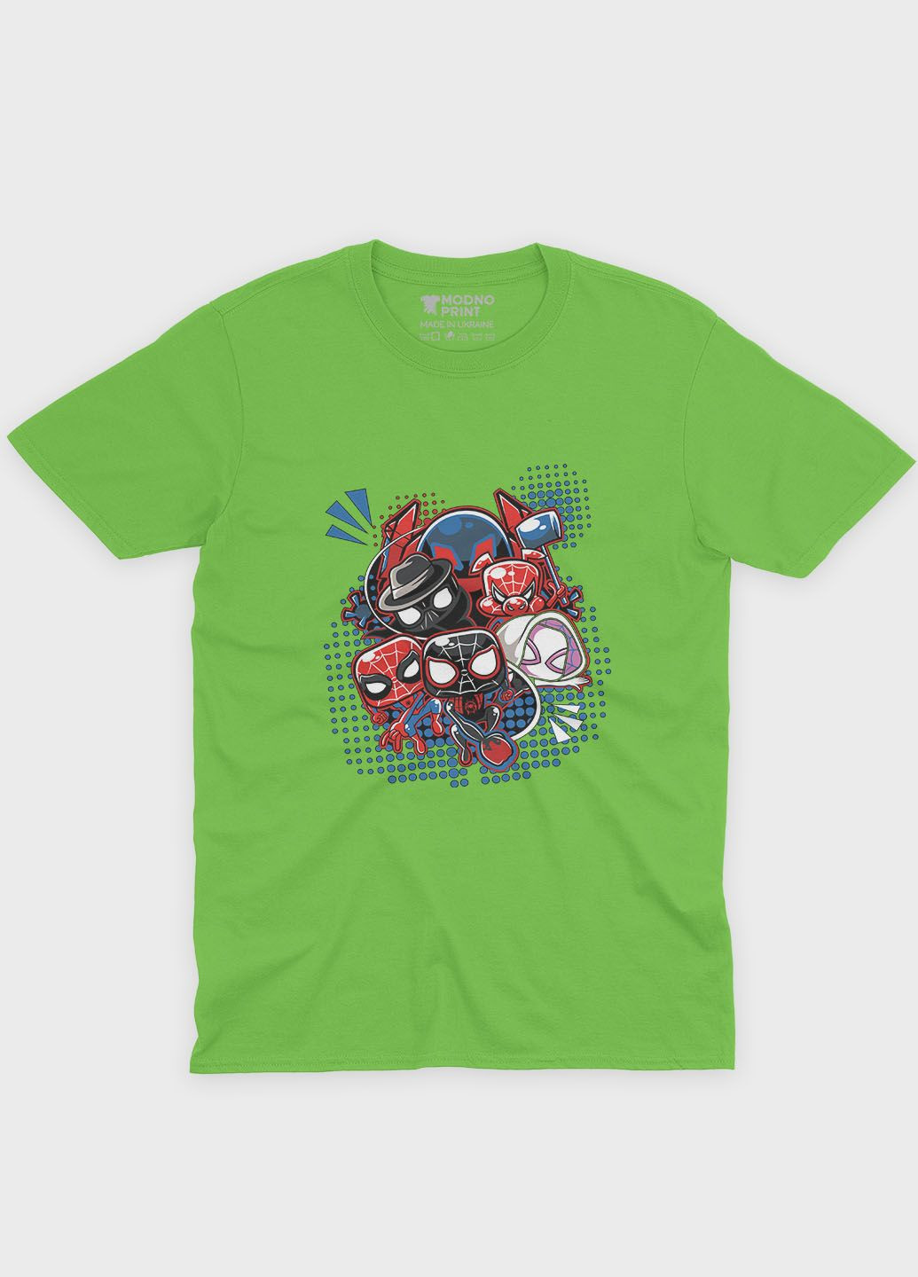 Салатовая демисезонная футболка для мальчика с принтом супергероя - человек-паук (ts001-1-kiw-006-014-023-b) Modno