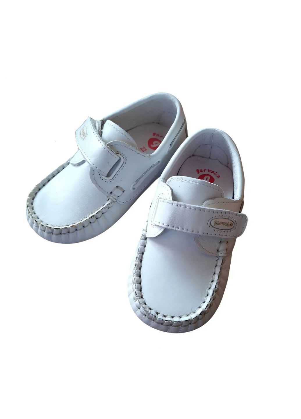 Белые мокасины кожаные для девочки 112380 белый Garvalin на липучке