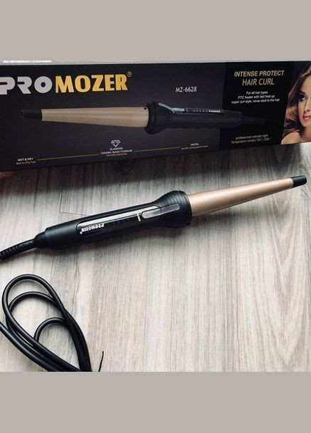 Конусна плойка для волосся з індикатором температури 150С-230С Mozer MZ-6628 Pro Чорний Promozer (312486100)