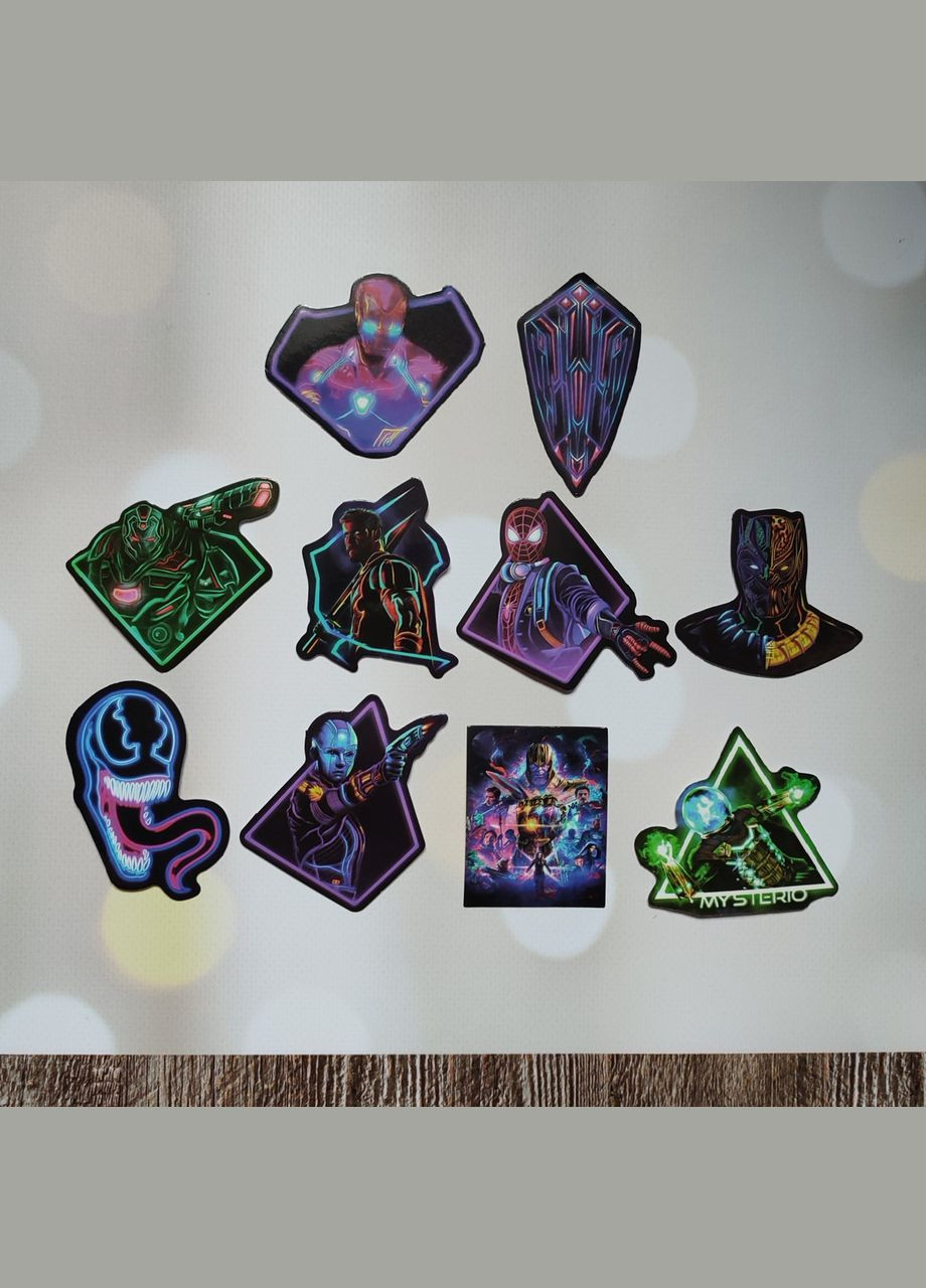 Наклейки, стикеры "Персонажи комиксов Marvel, супергерои Марвел. Мстители". Набор из 10 шт SureGeek (322243687)