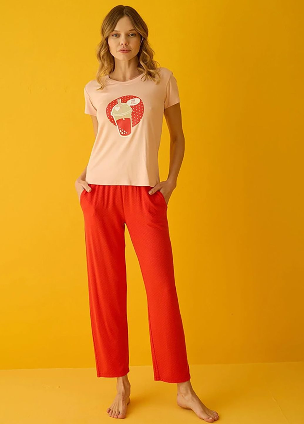 Персиковая всесезон пижама футболка + брюки Angels Secret