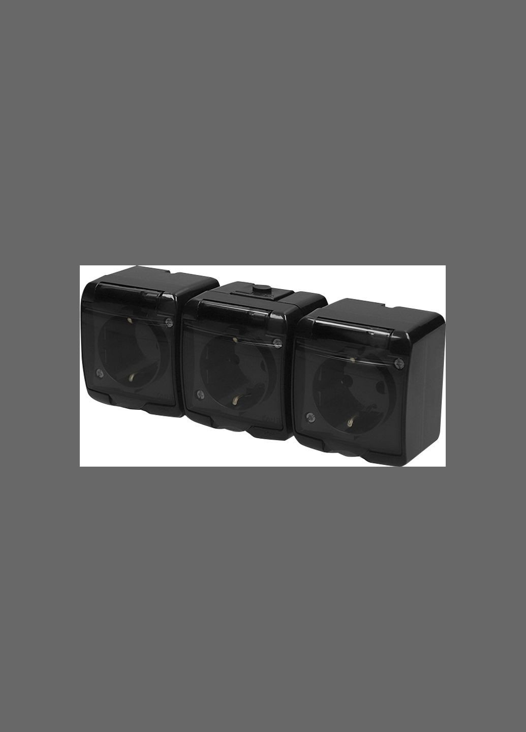 Розетка потрійна із заземленням зовнішня з кришкою прозора IP54 чорна [4668092] RHE-3sd-BL ETI (344537930)