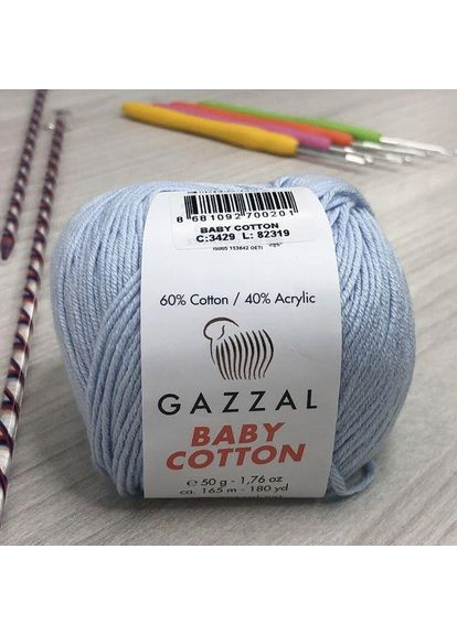Пряжа Baby Cotton цвет 3429 Светло голубой Gazzal (352752411)