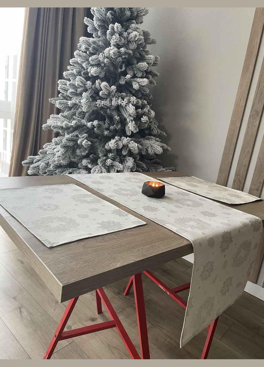 Новогодняя дорожка на стол декоративная гобеленовая с серебряным люрексом "Серебряная Роскошь" Наперон 37х100 Maystat (305390173)