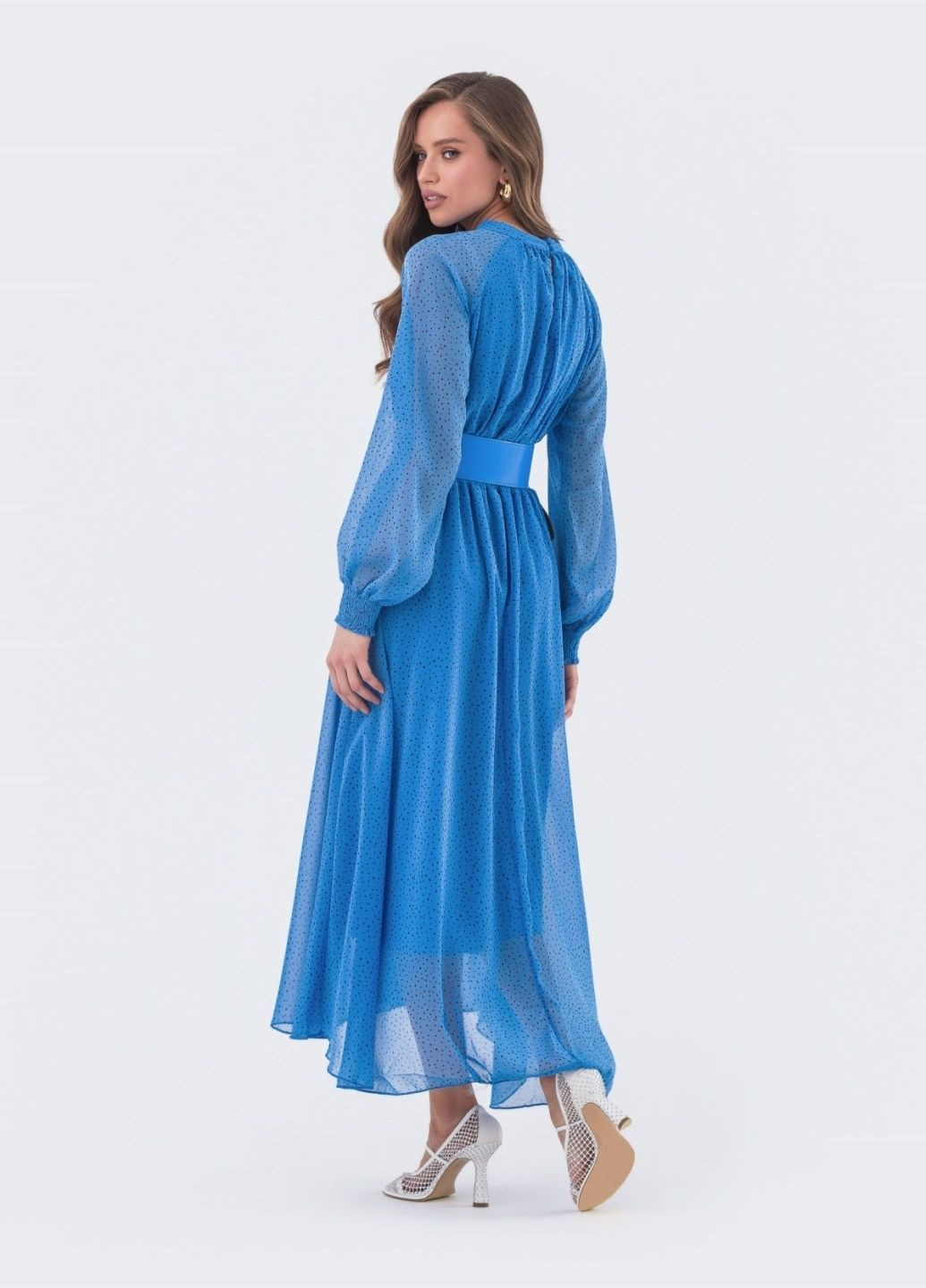 Голубое голубое платье-клёш с принтом и поясом Dressa