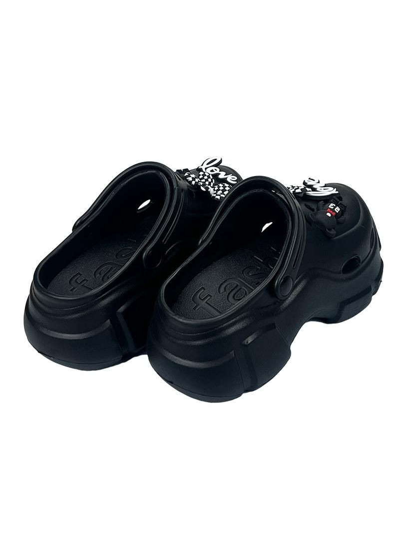Женские кроксы сабо на платформе с джибитсами черные 18996-2 Sanlin (278276002)