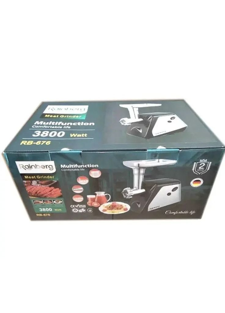 Мясорубка электрическая шнековая 4в1 с соковыжималкой и функцией реверс 3800W RB-676 Black Rainberg (350349110)