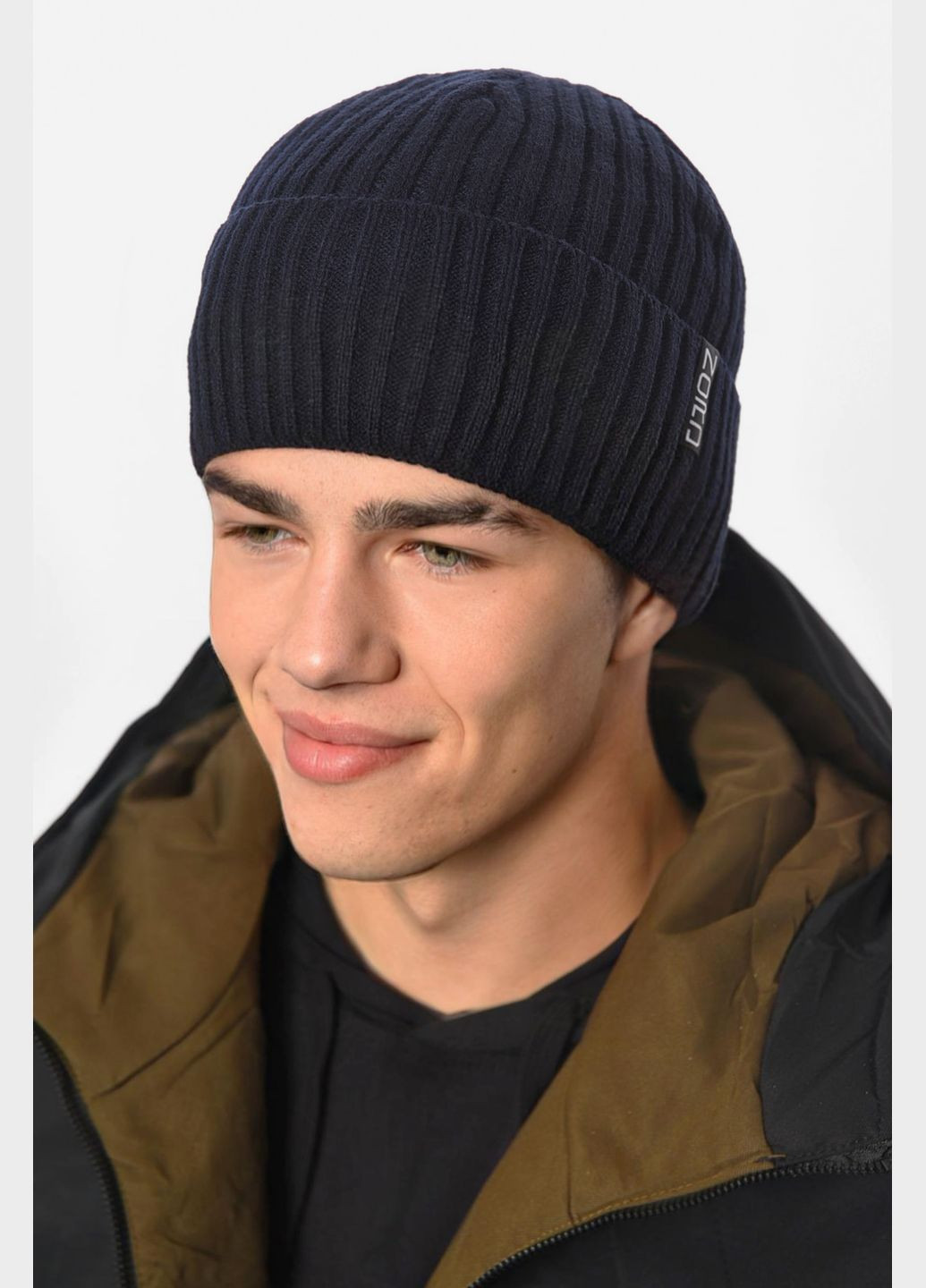 Шапка мужская с подворотом на флисе темно-синего цвета Let's Shop (305296596)