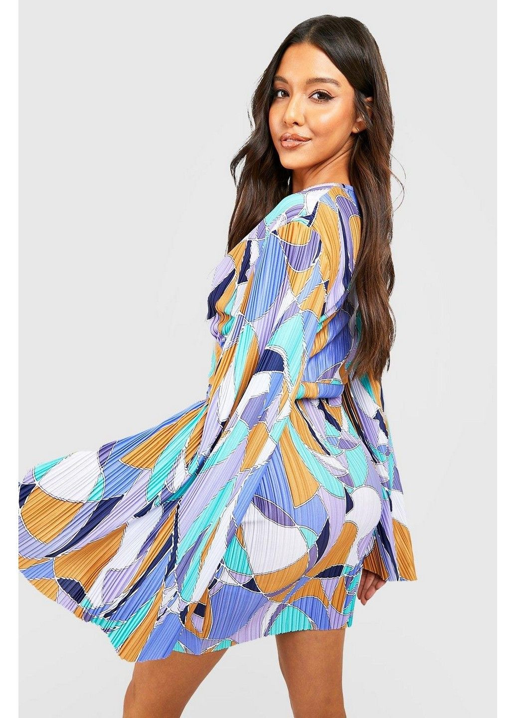 Комбинированное кэжуал платье Boohoo с абстрактным узором