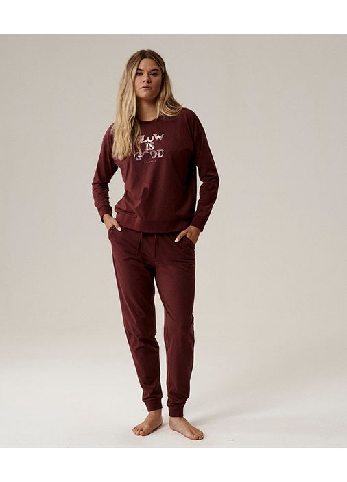 Бордова всесезон бавовняна жіноча піжама з манжетами nlp 499 кофта + брюки Atlantic