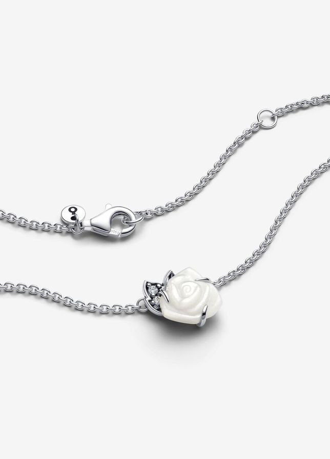 Серебряное ожерелье Pandora Белая роза в цвету No Brand (325881566)