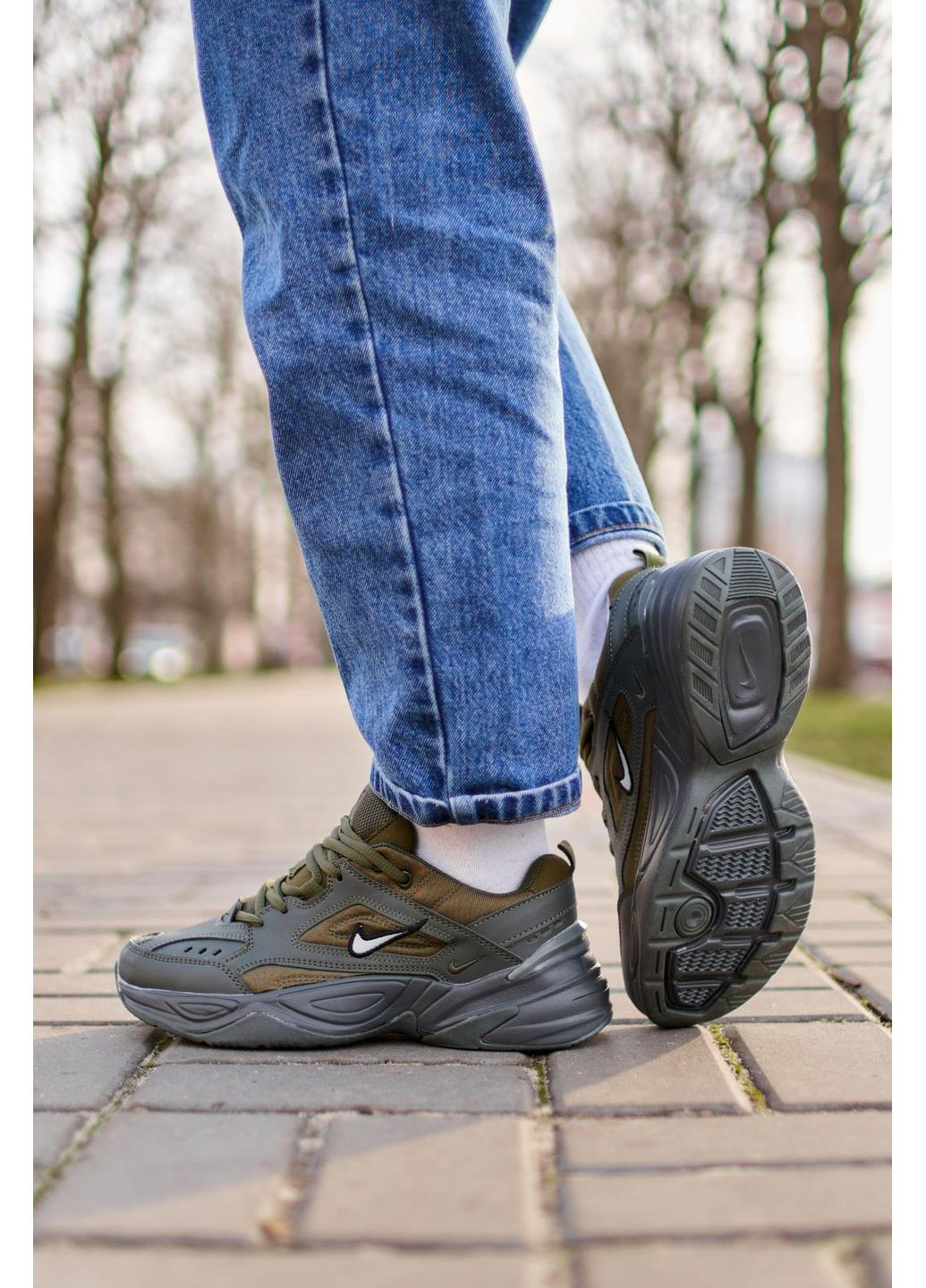 Сірі Осінні кросівки чоловічі nike m2k tekno green 2.0 найк м2к текно No Brand