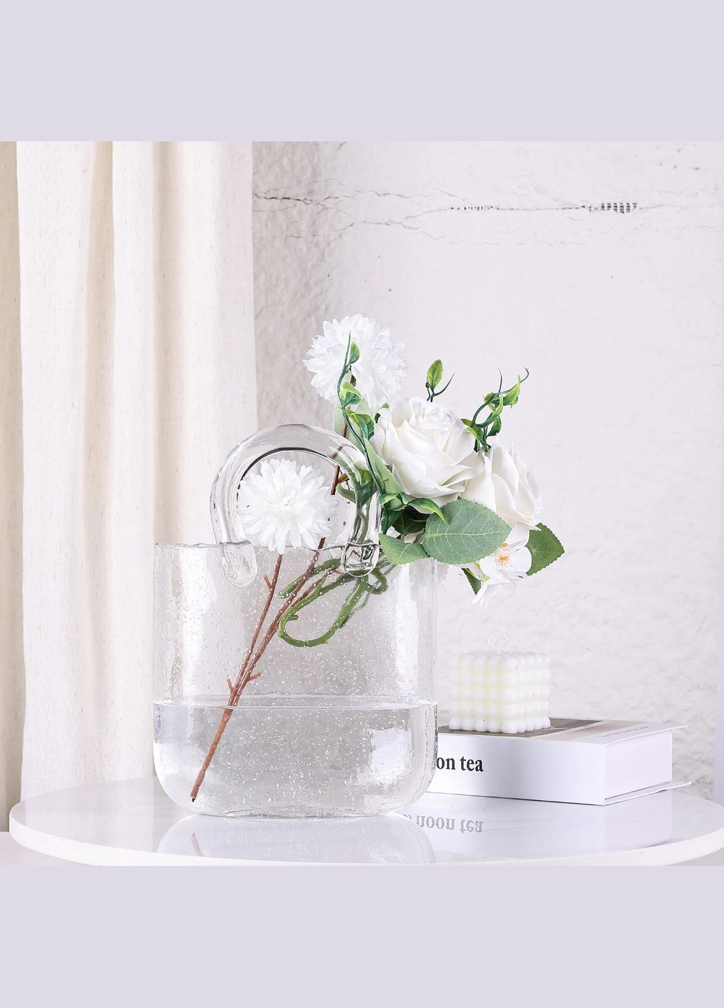 Стеклянная ваза для цветов в форме Сумки 20x11x26 см Bubble Bag, Прозрачная More (299914615)