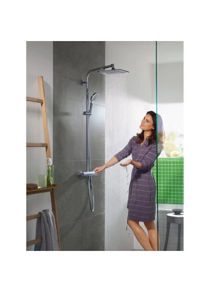 Душова система з термостатом CROMETTA E, хром, квадратна Hansgrohe (401624439)