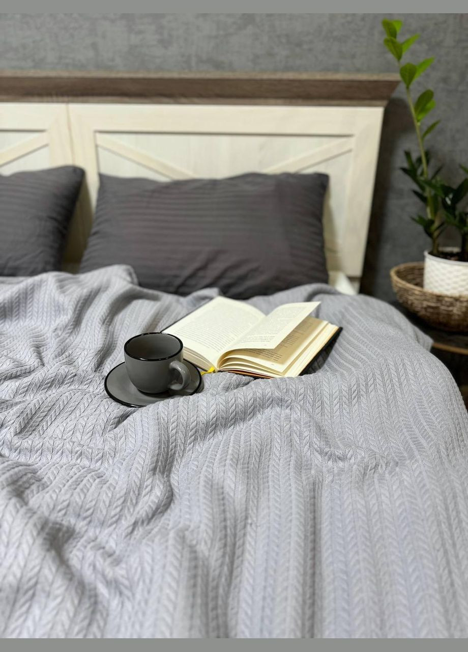 Хлопковое покрывало на кровать Полуторный Серый (ВЕ2201В02) No Brand (308755041)