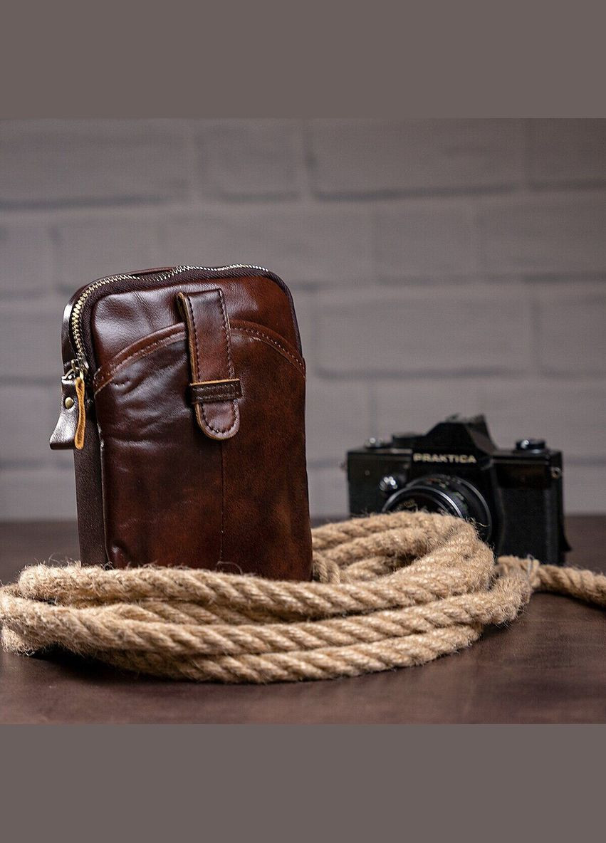 Шкіряна сумка крос боді чоловіча месенджер через плече коричнева 14728 Vintage (329198843)