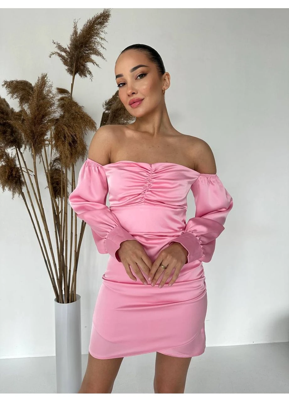 Рожева вечірня сукня міні з відкритими плечима Fashion