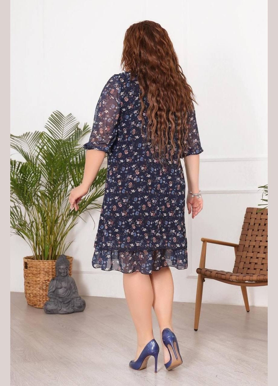 Темно-синее джинсовое платье женское леди совершенство летнее sf-459 темно-синий, 54 Sofia с рисунком