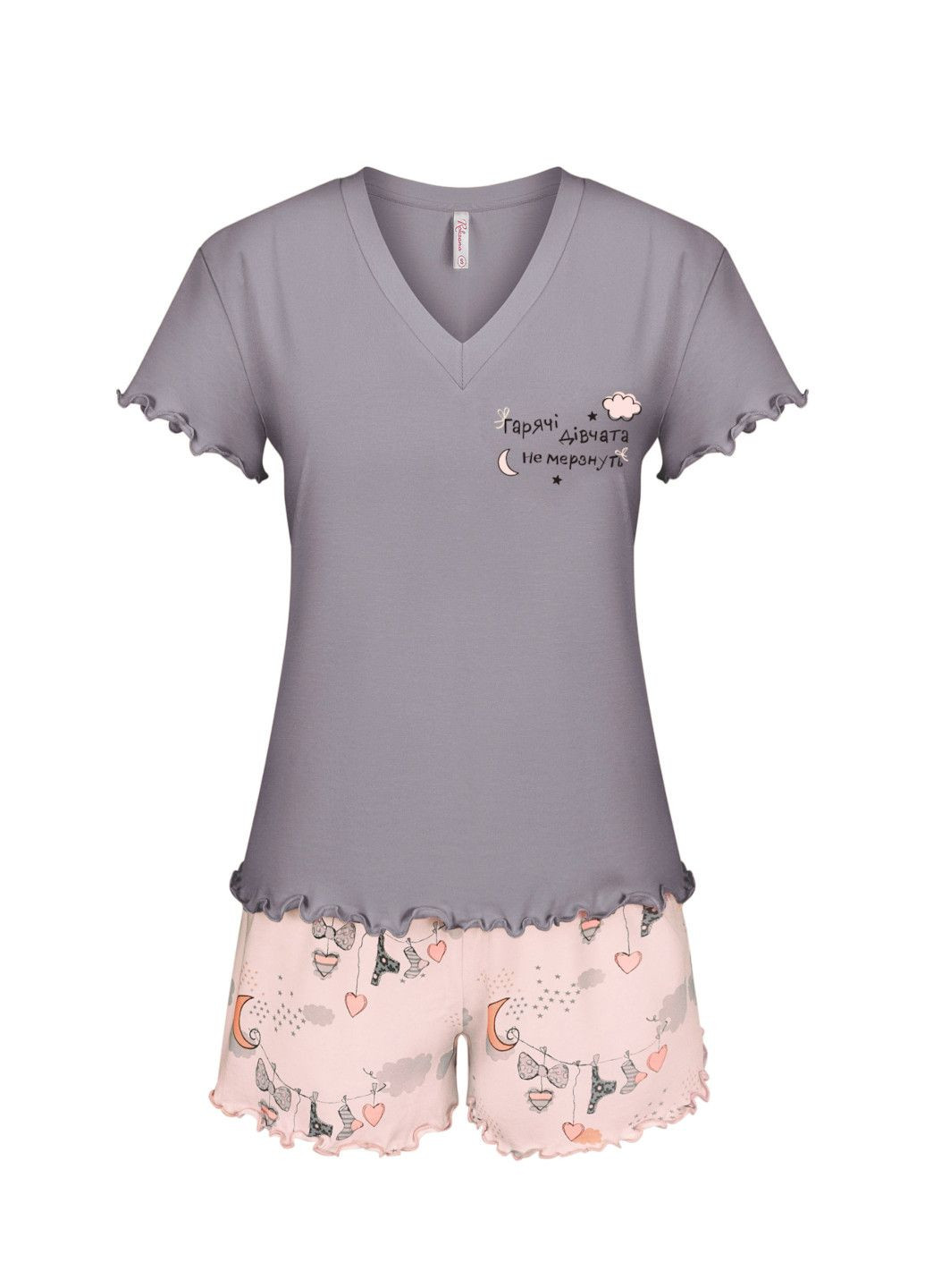 Сіра всесезон піжама жіноча "шкарпетки" (футболка та шорти) футболка + шорти Roksana