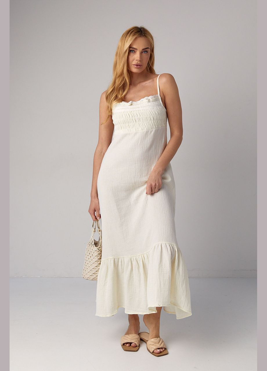Мусліновий сарафан міді з оборкою та мереживом Liton (296909172)