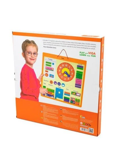 Магнітний календар з годинником англійською мовою Viga Toys (395825971)