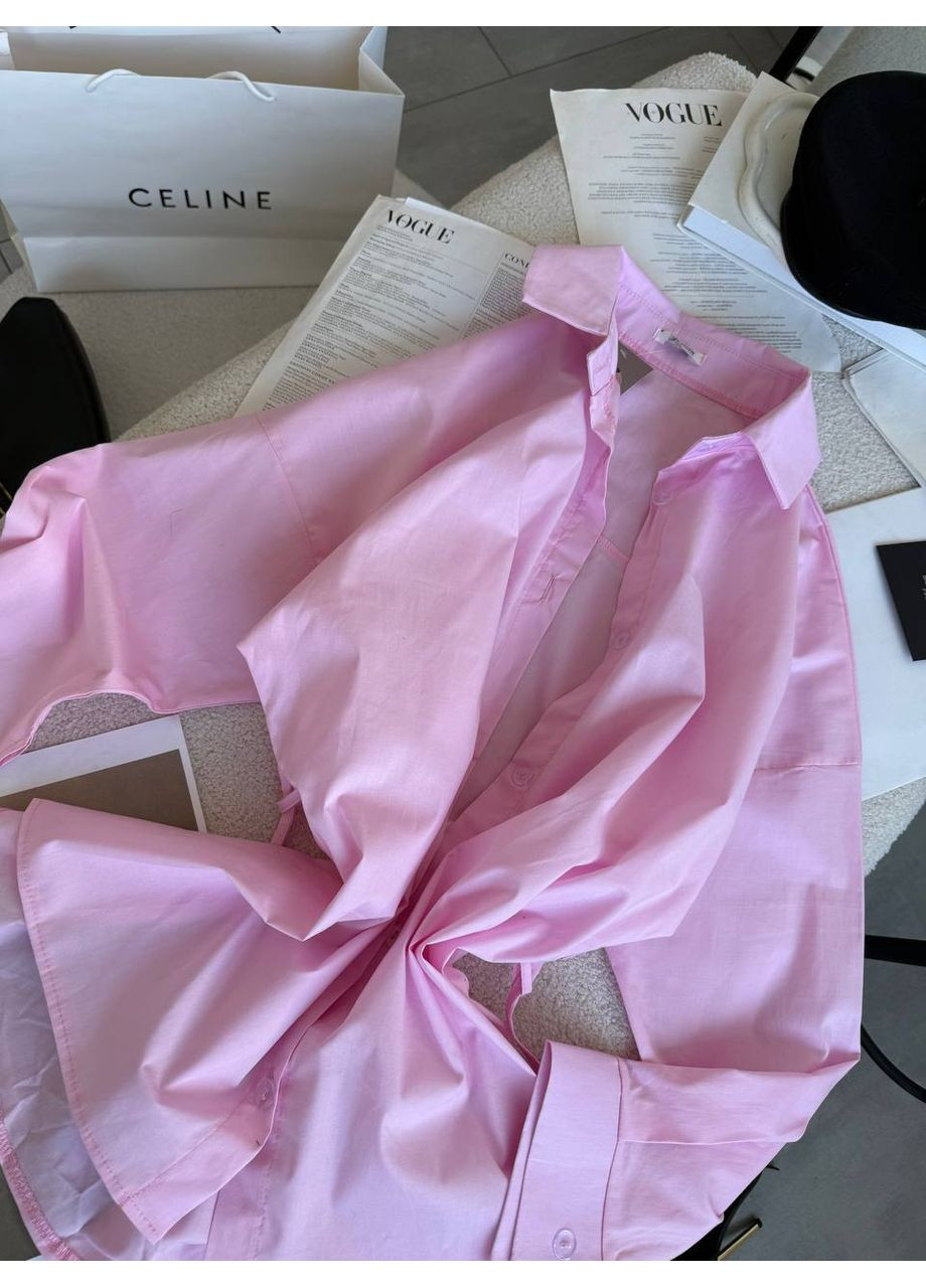 Розовая повседневный, кэжуал рубашка однотонная No Brand с длинным рукавом