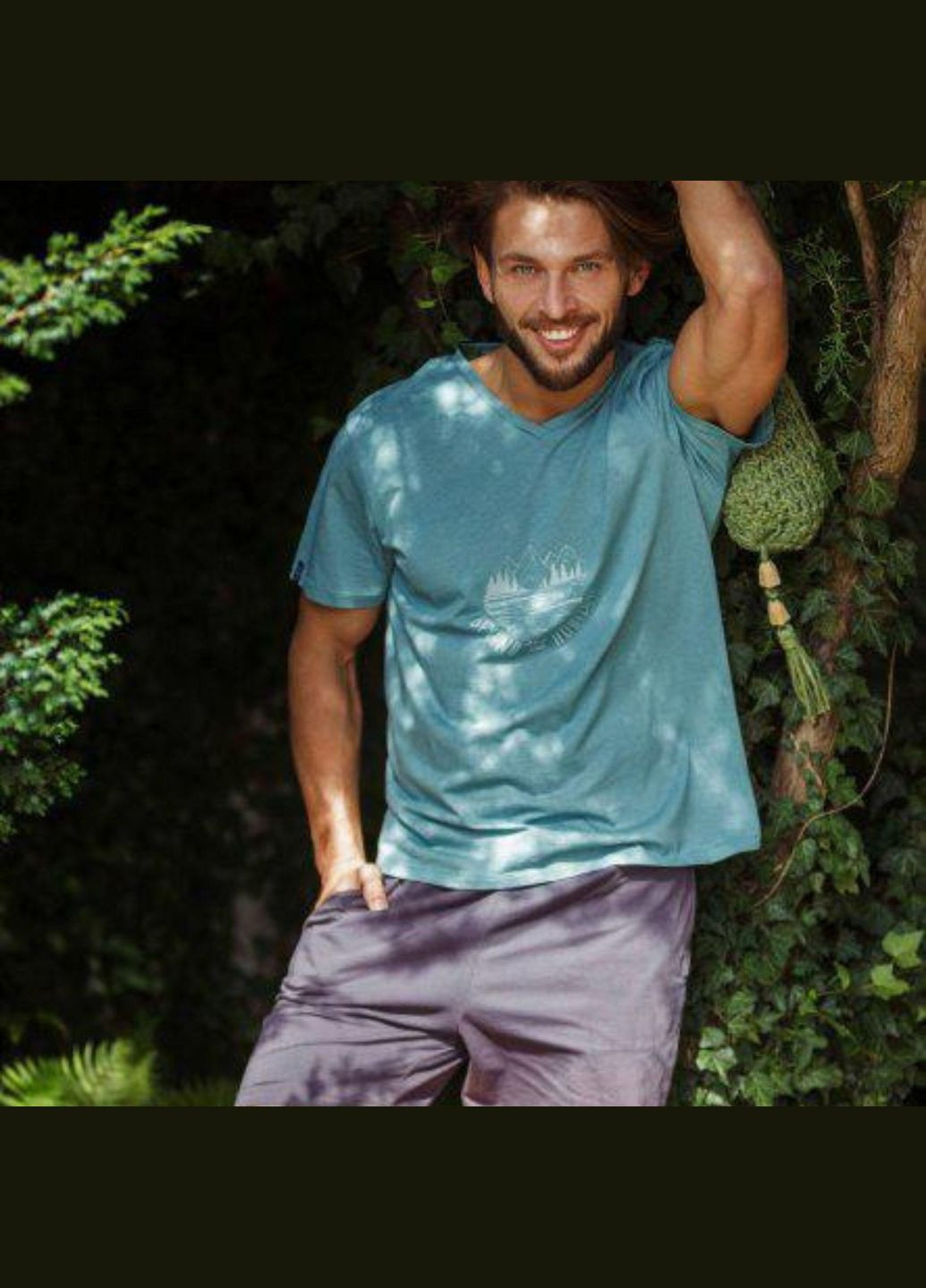 Пижама мужская шорты и футболка с коротким рукавом Бирюзовый с темно-синим MNS 073 A21 (С) Key (306716321)