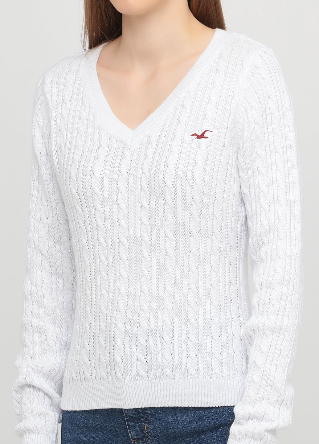 Белый демисезонный свитер женский - свитер hc8793w Hollister