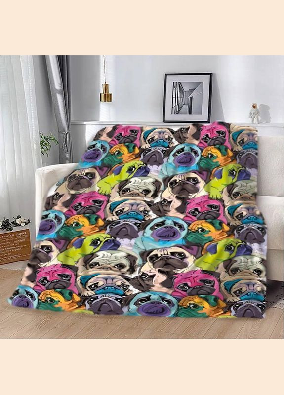 Плед покрывало Детское Колейдоскоп Мопсов 135х160 Серое Плюш-велюр No Brand (293476760)