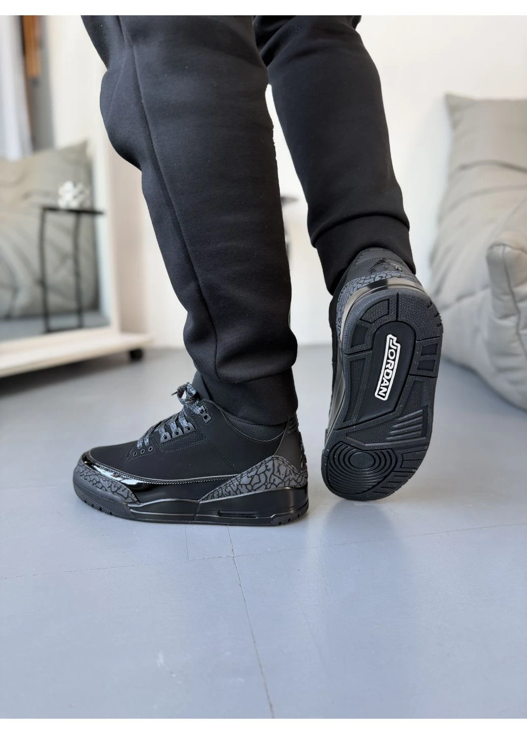 Чорні кросівки чоловічі nike 3 retro black cat найк аір ретро чорні демісезон No Brand