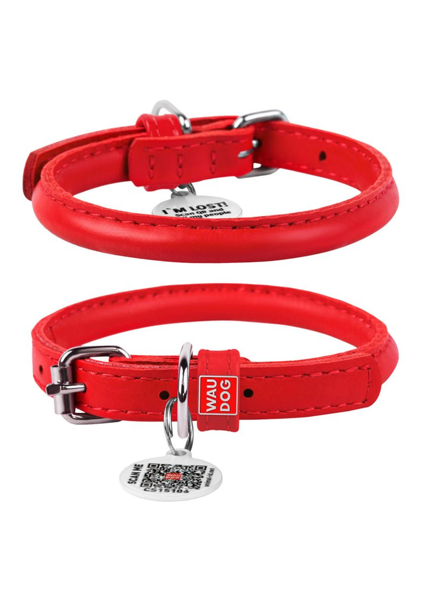 Нашийник для собак шкіряний Glamour Круглий Д 6 мм Д 17-20 см червоний WAUDOG (279564719)