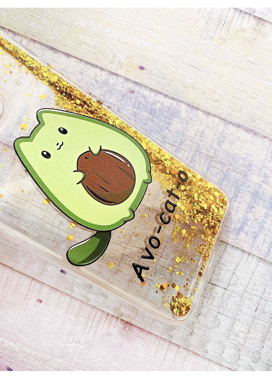 Чехол с плавающими блестками на Samsung Galaxy A25 (A256) Золотой Котик Авокадо (принт 306) CASE CONTROL (360682475)