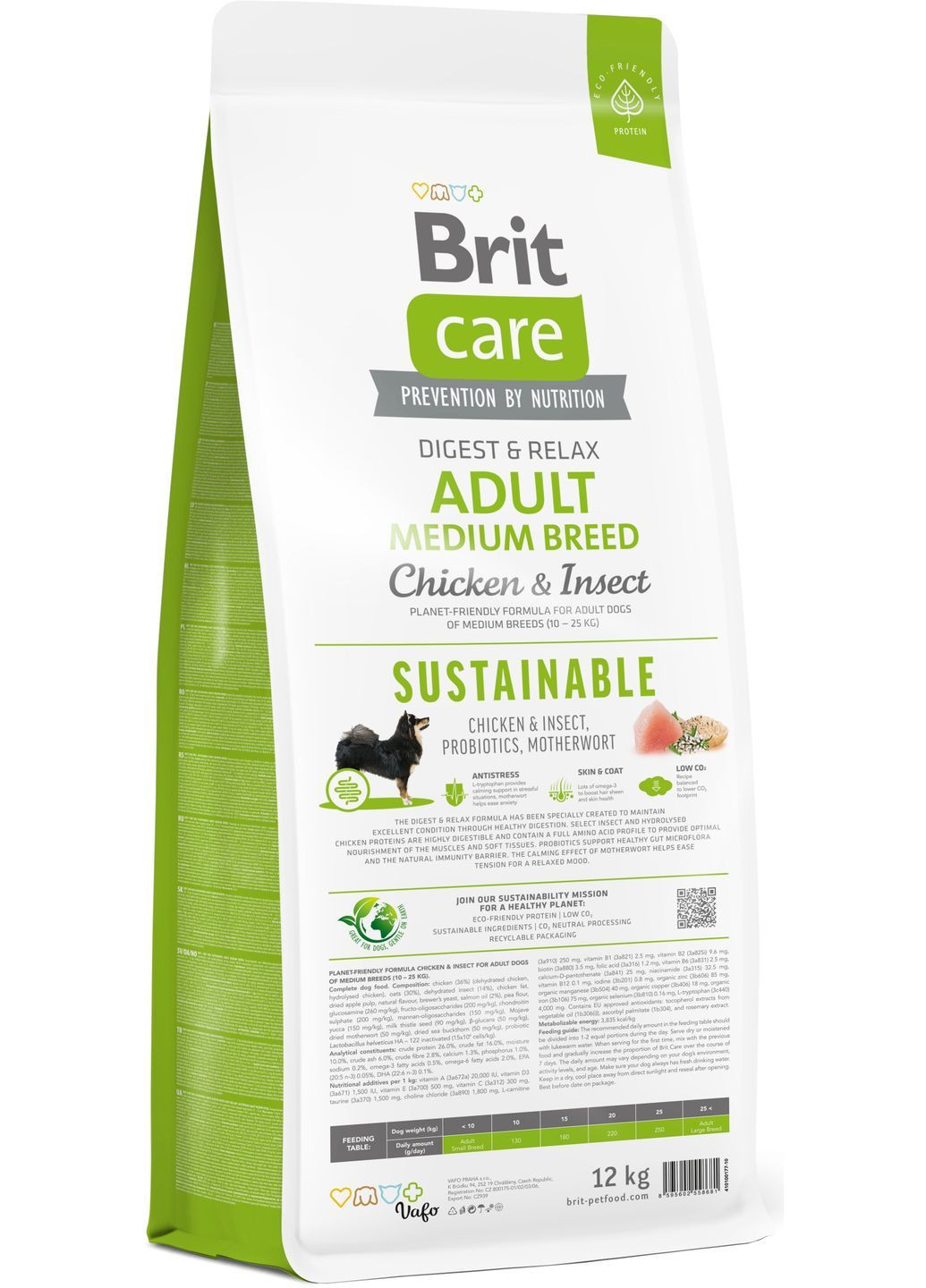 Корм для собак середніх порід Dog Sustainable Adult Medium Breed з куркою та комахами 12 кг (8595602558681) Brit Care (366081670)