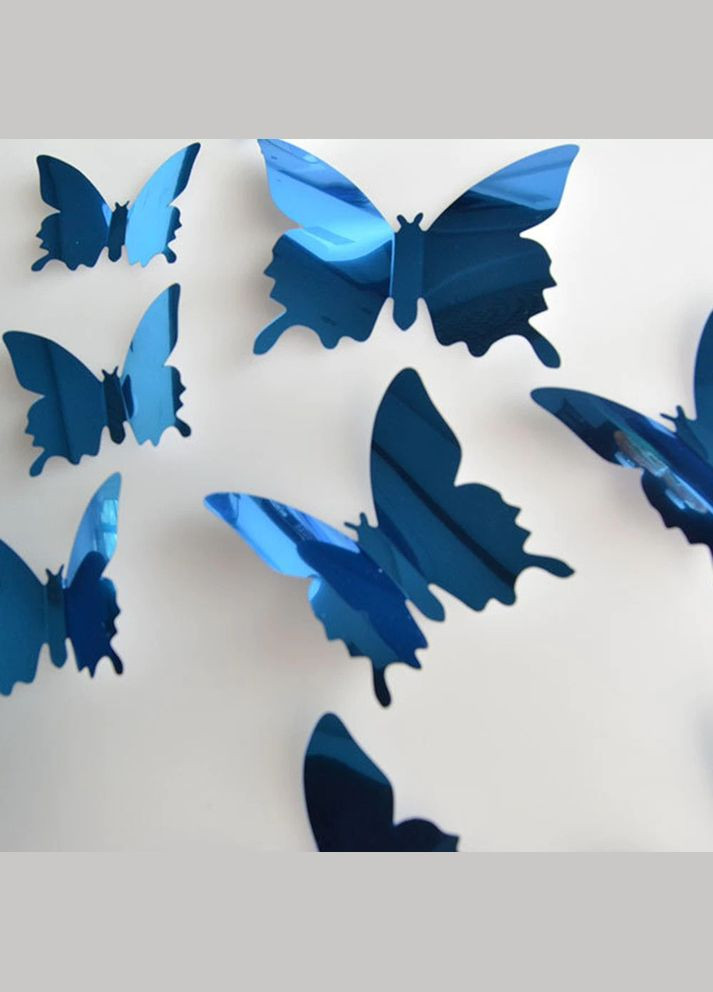 Декоративні метелики на стіну Наклейки метелики дзеркальні для декору приміщень, 12 шт Синій LELUNO (314489558)
