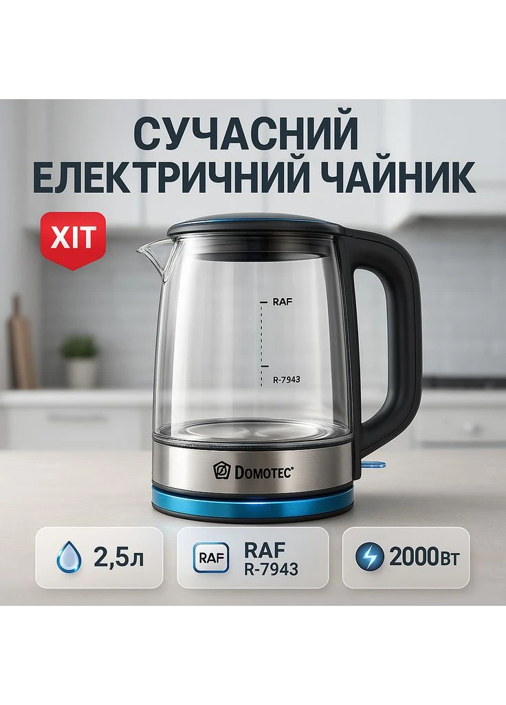Потужний електричний чайник, Преміум електрочайник, Безшумний електрочайник, Ел чайник для кухні OU-17 Brand (401866179)