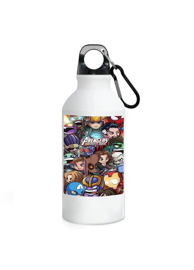 Фляга (бутылка) для воды с карабином Марвел 500 мл Металлическая #04 500 мл Белый No Brand (323640032)