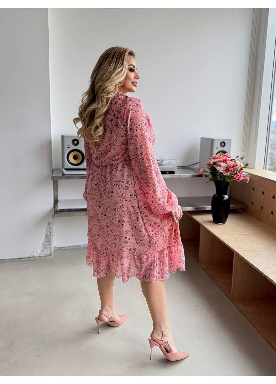 Рожева кежуал жіноча сукня міді в квітковому принті MonCher з квітковим принтом