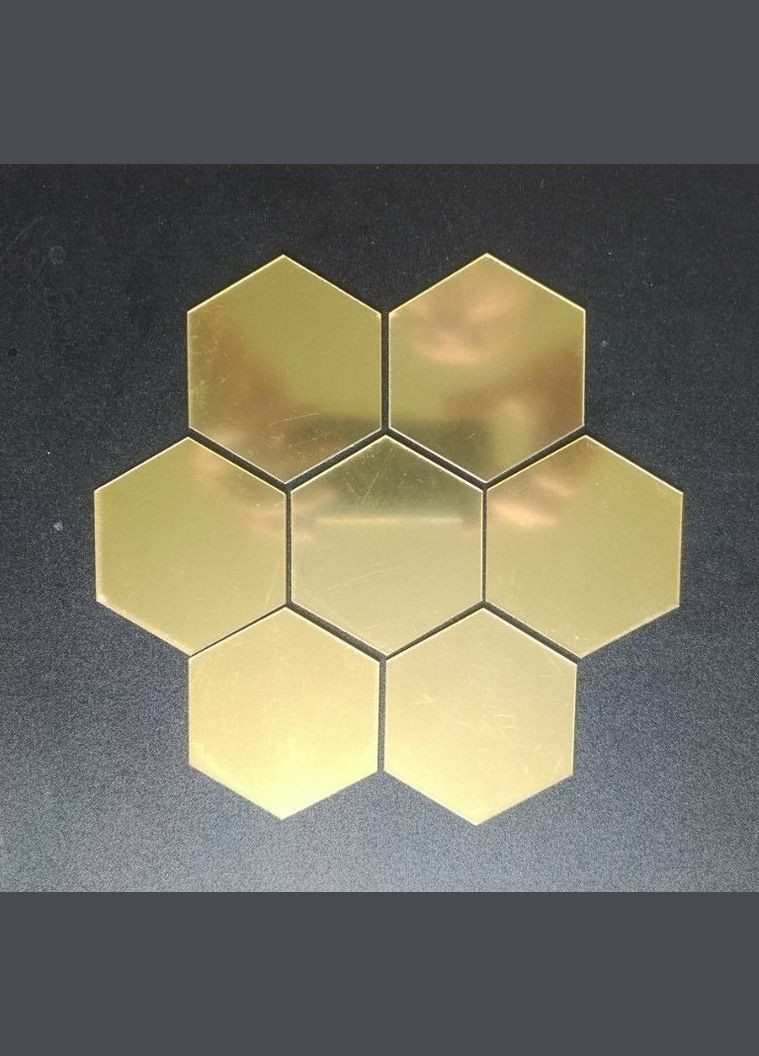 Дзеркальні наклейки шестикутні пластикові Золоті 6,8 х 7,8 х 4 см 6 шт набір Б239 No Brand (302242262)