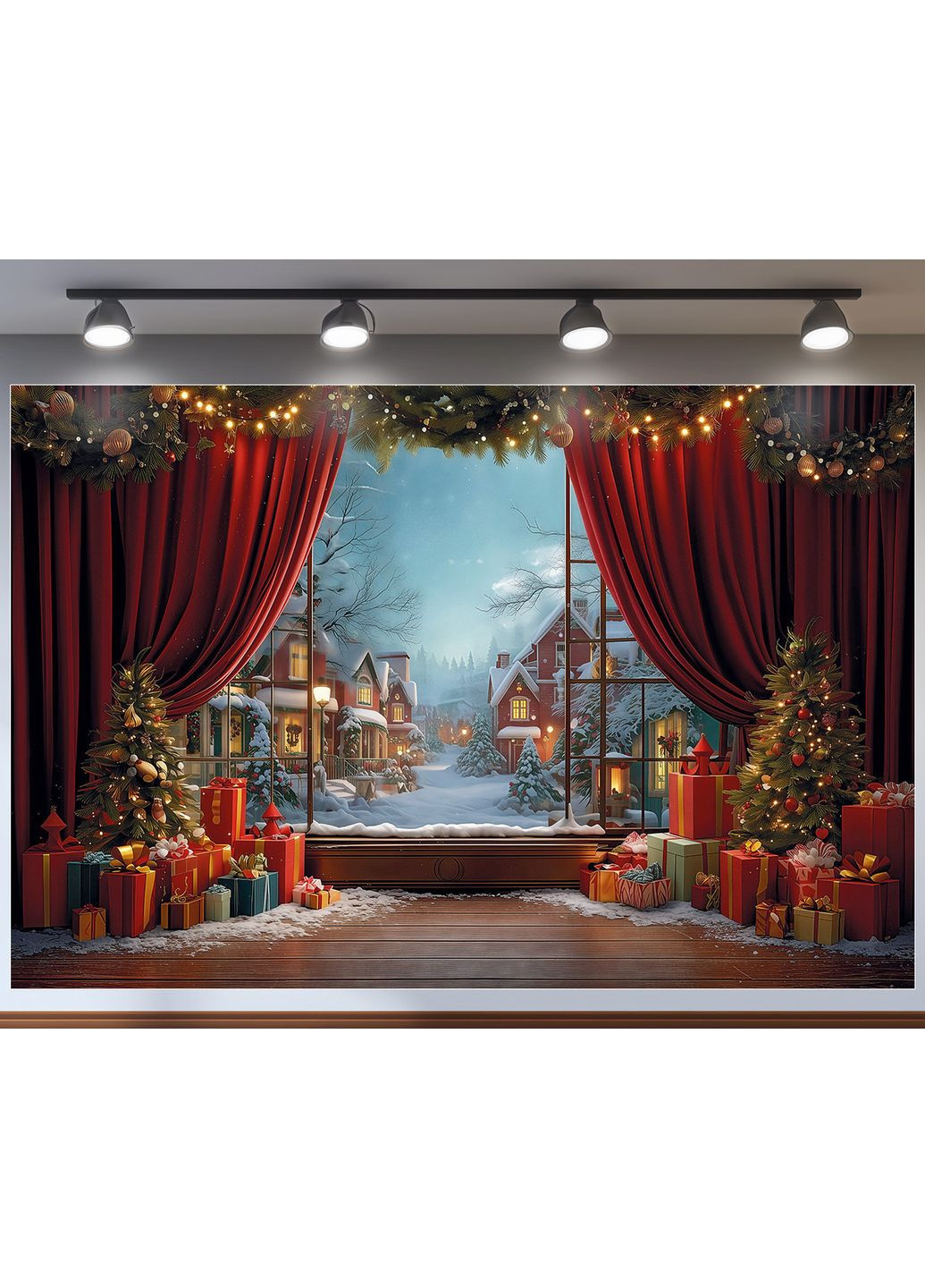 Фотозона Червона завіса, сцена і ялинка – №46556 Vinylpex (369929954)