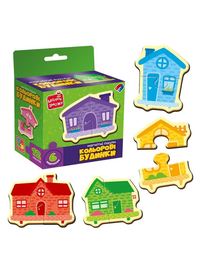 Детские магнитные пазлы "Цветные дома" VT1733-03, 6 картинок No Brand (362569138)