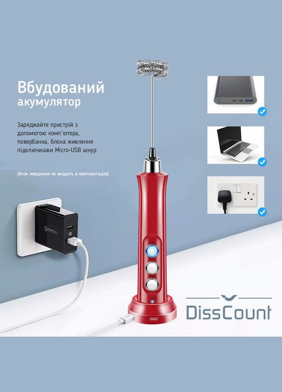 Акумуляторний міксер пінозбивач Zally MF-02 Капучинатор Червоний + 16 трафаретів No Brand (302974823)