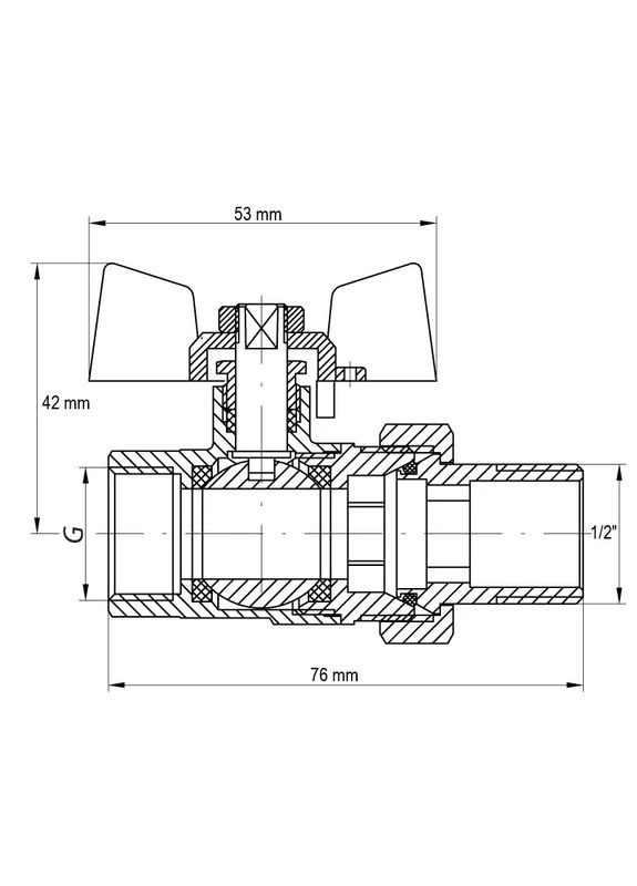 Кран с американкой 1/2" KR.227 прямой, латунный, рычаг, хром-никель, внутренняя-нар. резьба KOER (394586088)